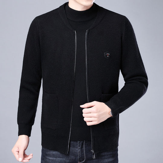Herren Klassische Strickjacke mit Reißverschluss und aufgesetzten Taschen EB