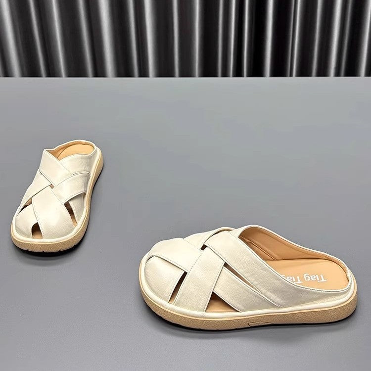 Damen trendige Clogs mit kreuzverzierten Riemen und weichem Innenfutter EB