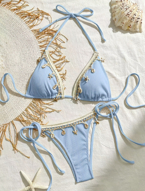 Damen Triangel-Bikini-Set mit verspielten Schnürdetails EB