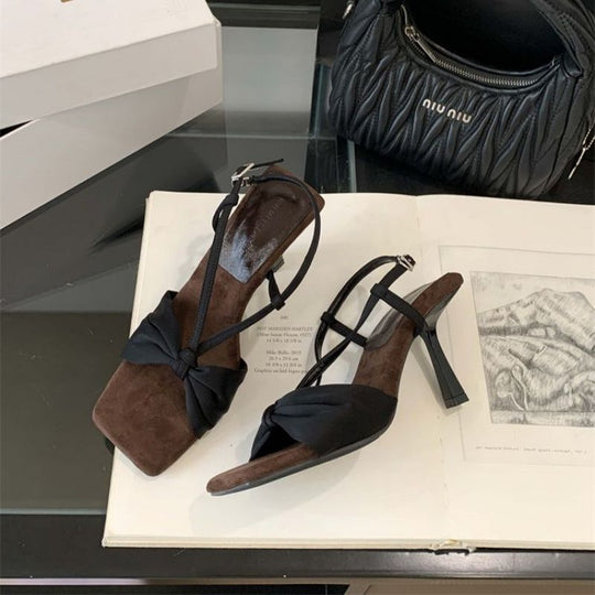 Damen Slingback High Heel Sandalen mit dekorativem Knotendesign EB