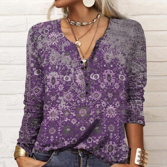 Damen langärmliges Casual-Shirt mit verspieltem Muster EB