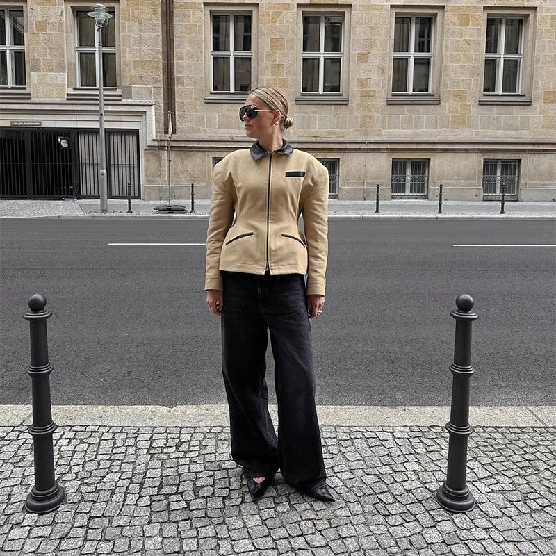 Damen modische Utility-Jacke mit hochgeschlossenem Kragen und Reißverschluss EB