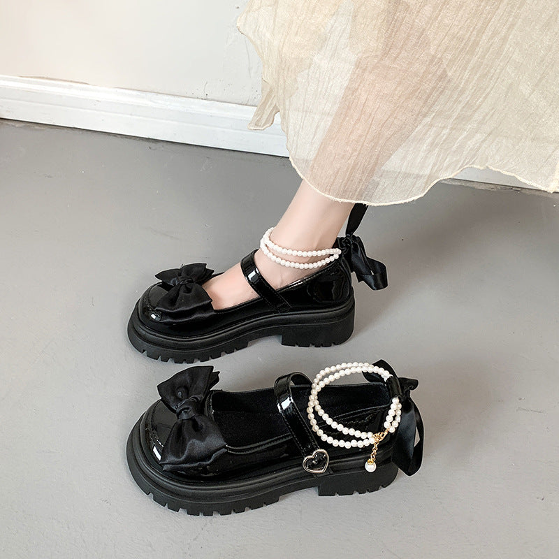 Damen modische Mary Jane Schuhe mit Schleifen- und Perlenakzenten EB