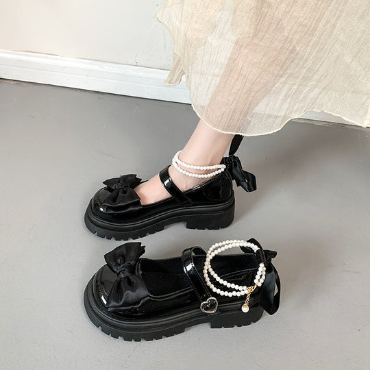 Damen modische Mary Jane Schuhe mit Schleifen- und Perlenakzenten EB