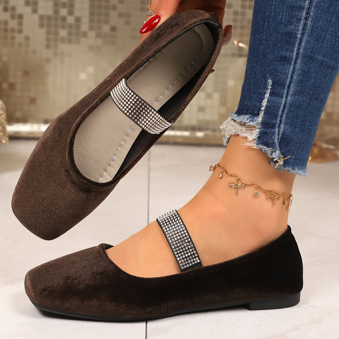 Damen Ballerinas mit glamourösem Riemchen und glitzerndem Schmuckdetail EB