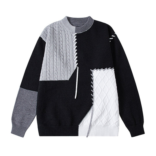 Damen kreativer Pullover mit strukturiertem Patchwork-Design und einzigartigen Details EB