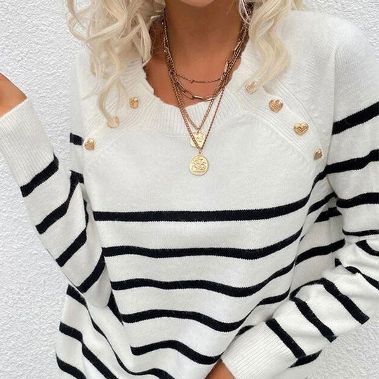 Damen modischer Streifenpullover mit Herzdetails EB