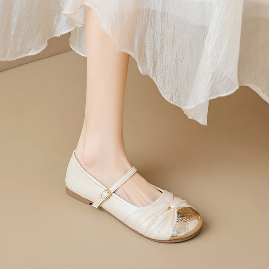 Damen Ballerinas mit schimmerndem Metalleffekt und elegantem Riemchen EB