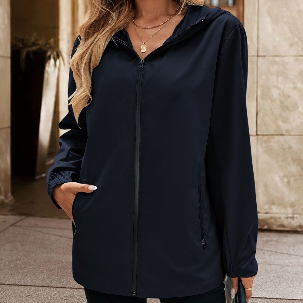 Damen leichte Übergangsjacke mit Kapuze und praktischen Taschen EB