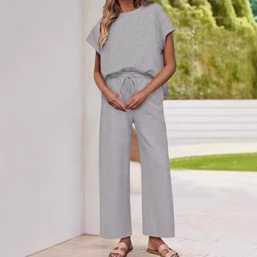 Damen lässiges Zweiteiler-Set mit hochgeschnittener Hose und lässigem Oberteil EB