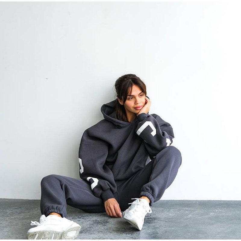 Damen Lässiger Oversize-Sweatanzug mit Kapuze und elastischem Bund EB