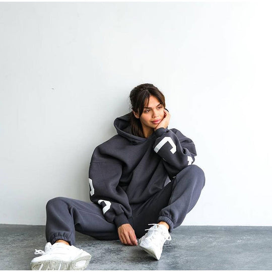 Damen Lässiger Oversize-Sweatanzug mit Kapuze und elastischem Bund EB