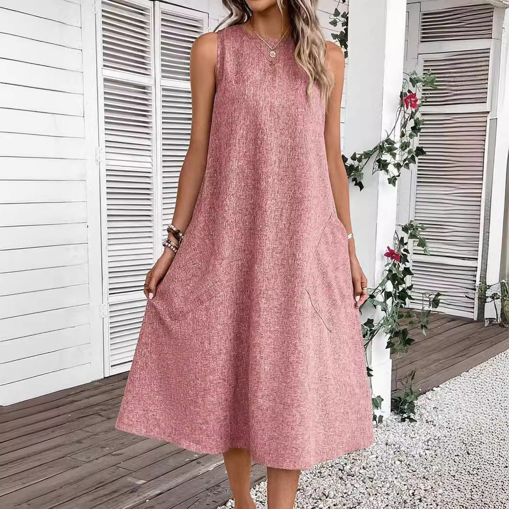 Damen lässiges Sommerkleid mit Taschen und bequemem Schnitt EB