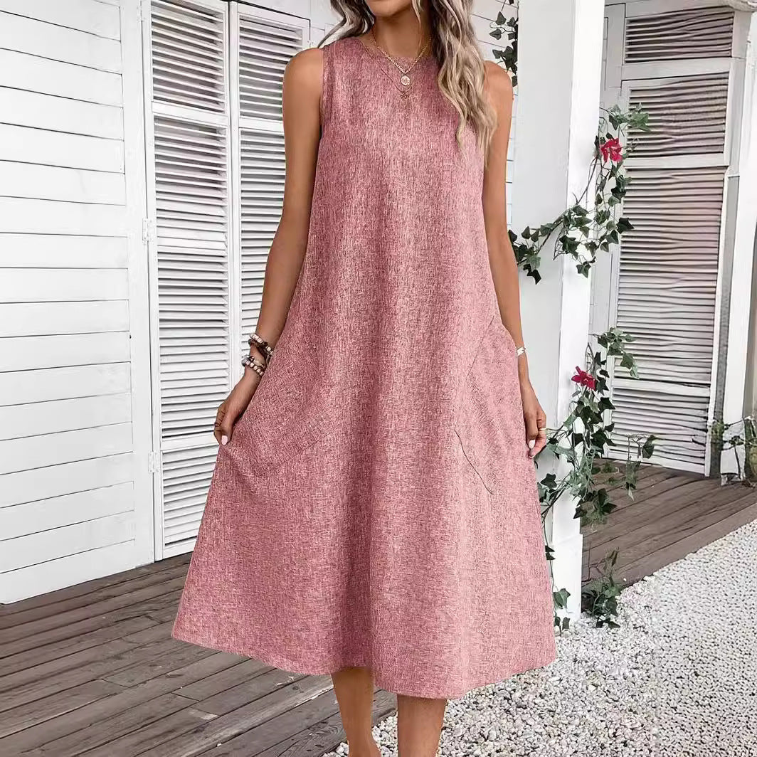 Damen lässiges Sommerkleid mit Taschen und bequemem Schnitt EB