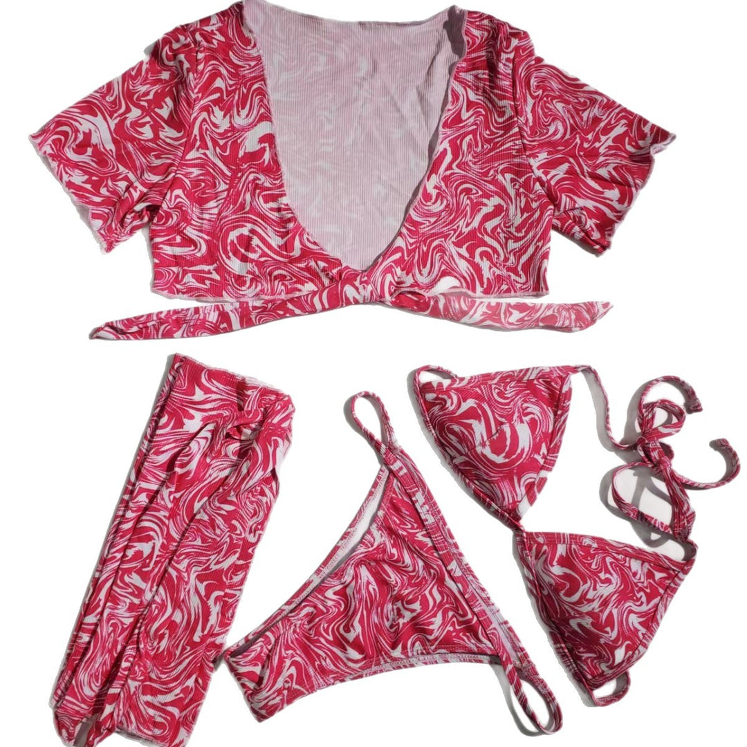 Damen Bikini-Set mit kurzen Ärmeln und verspieltem Knotendesign EB