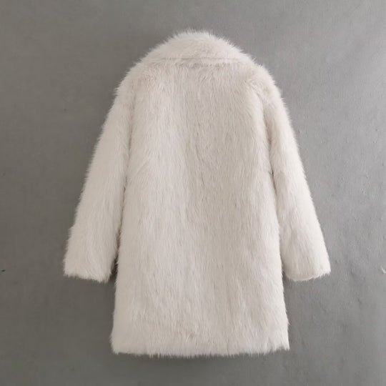 Damen Kunstfelljacke im klassischen Stil mit luxuriösem Kragen und praktischen Taschen EB