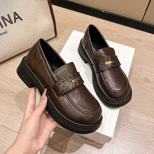 Damen modische Loafers mit stabiler Plateausohle und eleganter Schnalle EB