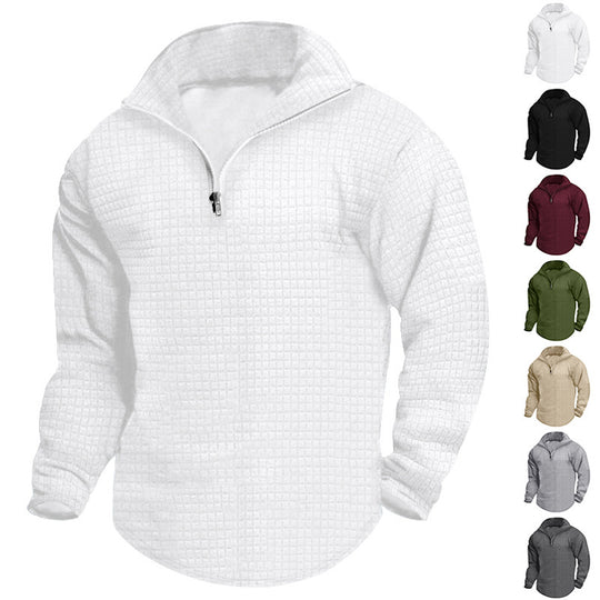 Herren nan thermoregulierender Waffel-Halbzip-Pullover mit Stehkragen und gerundetem Saum EB