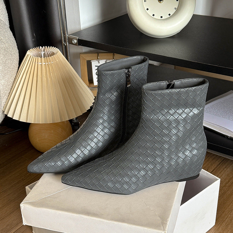 Damen modische Ankle Boots mit geflochtenem Design und eleganter Keilsohle EB