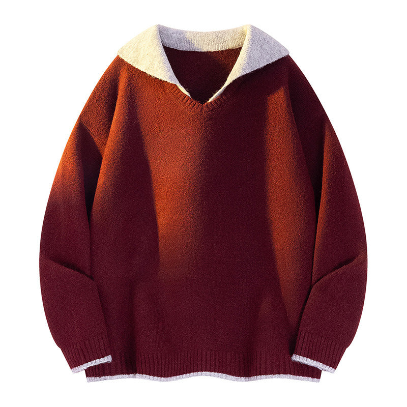 Damen Strickpullover mit V-Ausschnitt und hohem Kragen EB