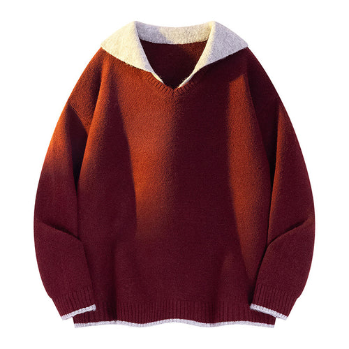 Damen Strickpullover mit V-Ausschnitt und hohem Kragen EB