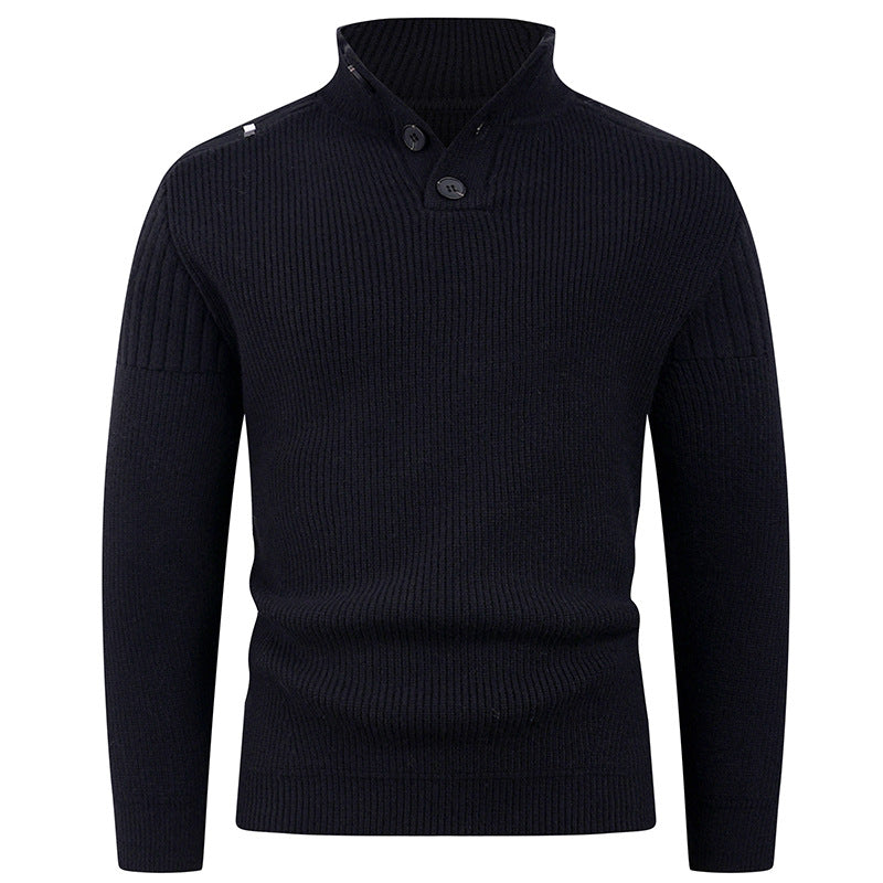 Herren Strickpullover mit hohem Kragen und Knopfdetails EB