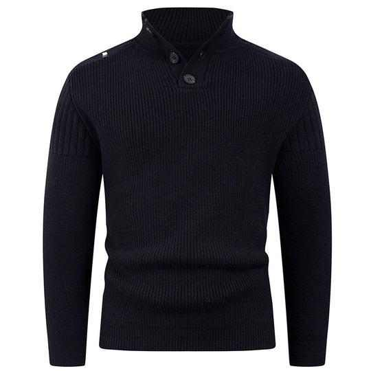 Herren Strickpullover mit hohem Kragen und Knopfdetails EB
