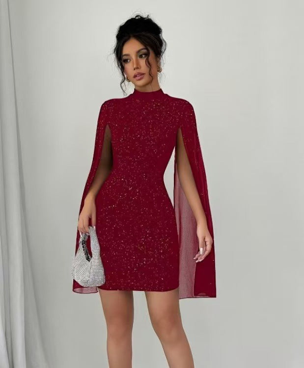 Damen Mini-Kleid mit funkelndem Stoff und schulterfreiem Design EB