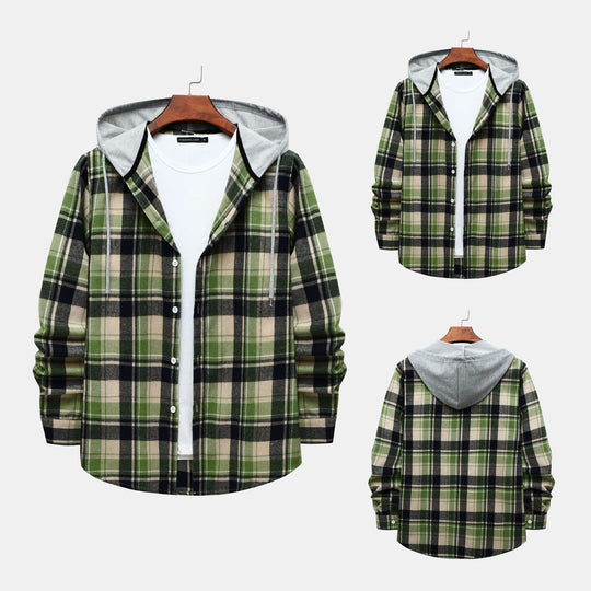 Herren Karierte Hemdjacke mit Kapuze und bequemer Passform EB