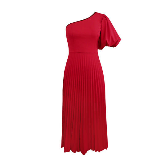Damen Elegantes asymmetrisches Faltenkleid EB