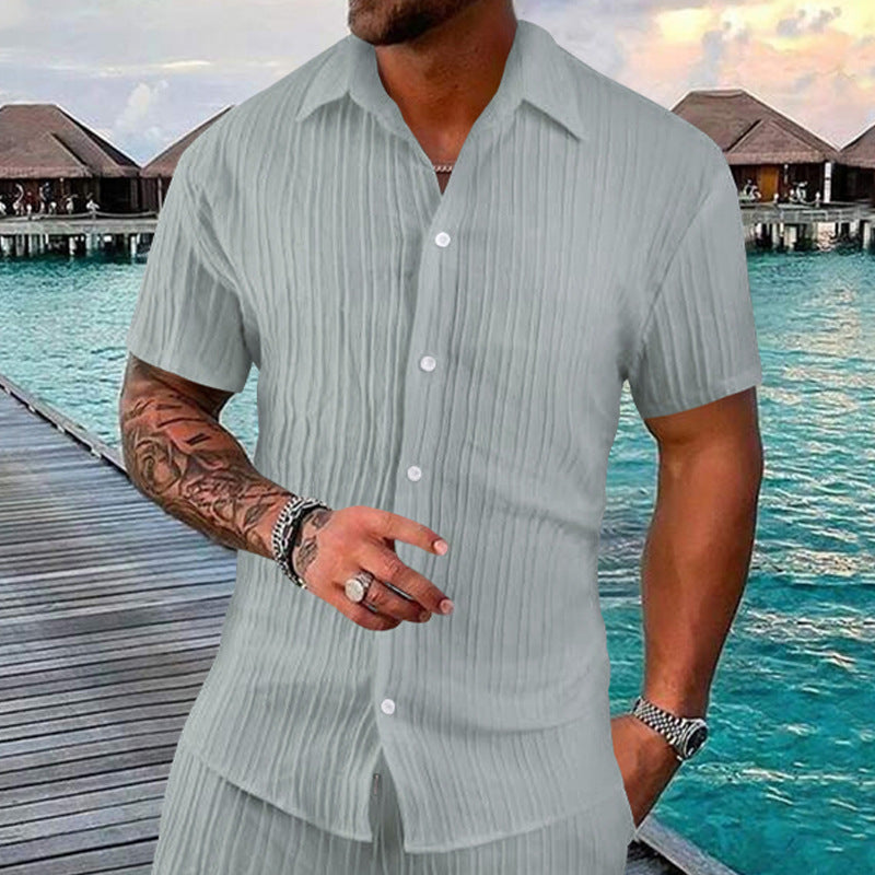 Herren Kurzarm-Hemd mit strukturiertem Design und modernen Knopfdetails EB