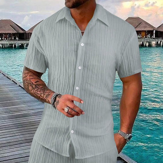 Herren Kurzarm-Hemd mit strukturiertem Design und modernen Knopfdetails EB