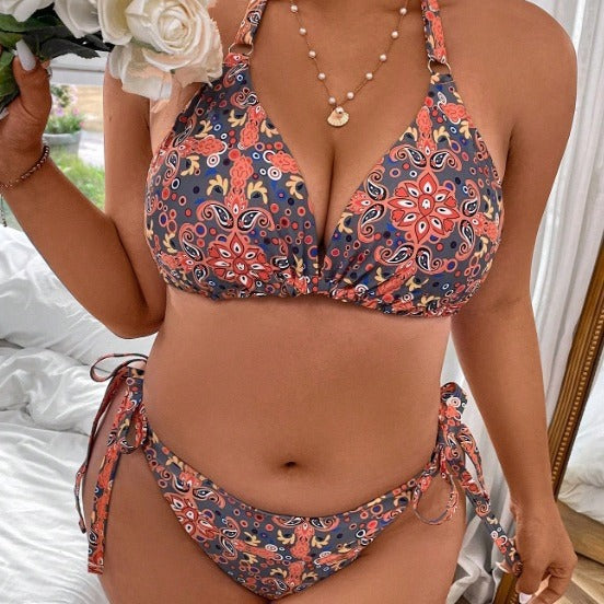 Damen Triangel-Bikini mit floralem Muster und seitlichem Bindeband EB