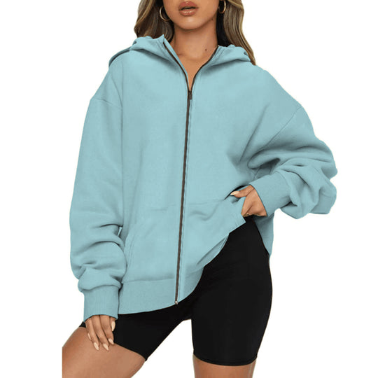 Damen nan leichte Zip-Kapuzenjacke im Relaxed-Fit mit Kängurutasche und gerippten Bündchen EB