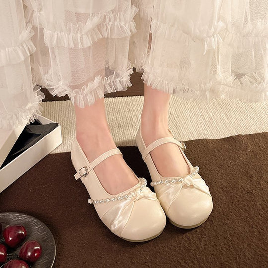 Damen Ballerinas mit Perlenakzent und verstellbarem Riemen EB