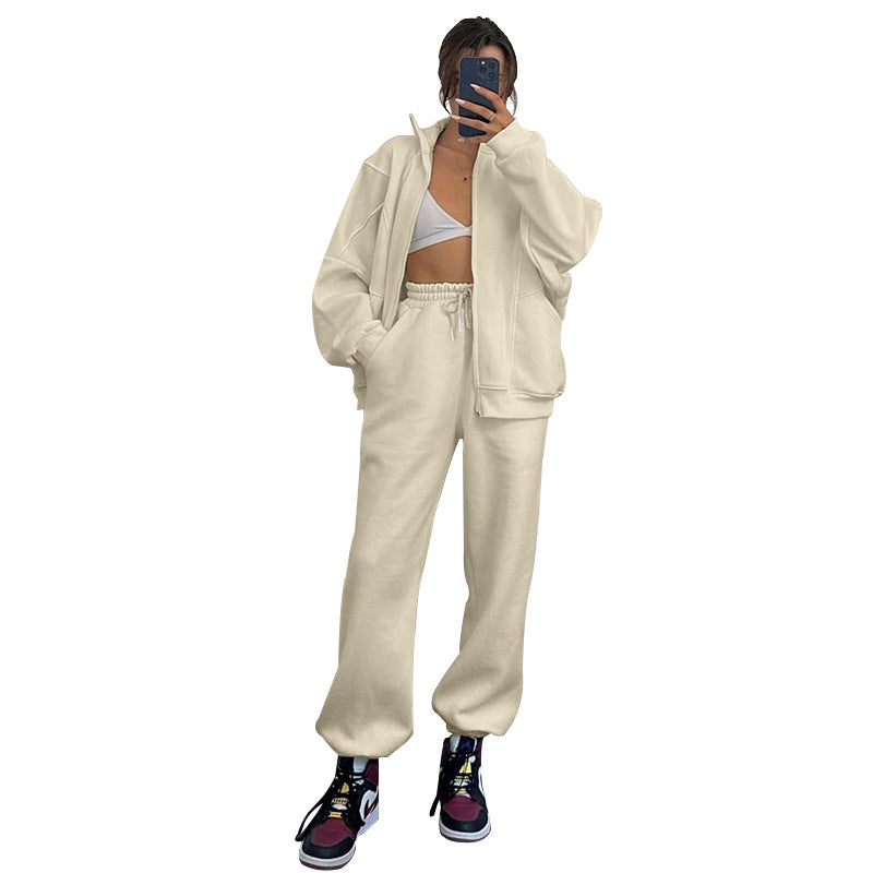 Damen gemütliches Sweatsuit mit hoher Kragen und praktischen Taschen EB