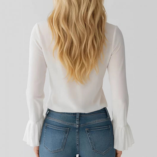 Damen Elegantes Oberteil mit Volants und tiefem V-Ausschnitt EB