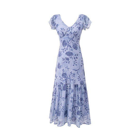 Damen Maxikleid mit floralen Mustern und voluminösem Rock EB