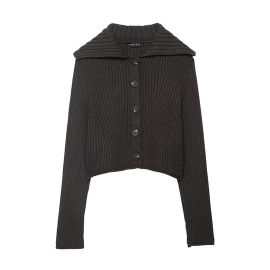 Damen Strickjacke mit breitem Kragen und modischen Knopfdetails EB