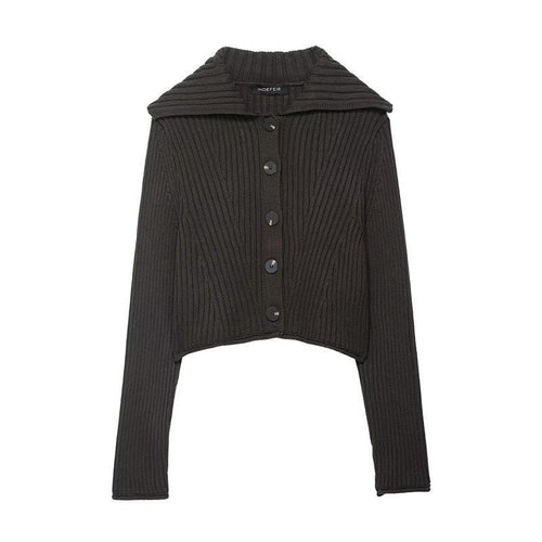 Damen Strickjacke mit breitem Kragen und modischen Knopfdetails EB