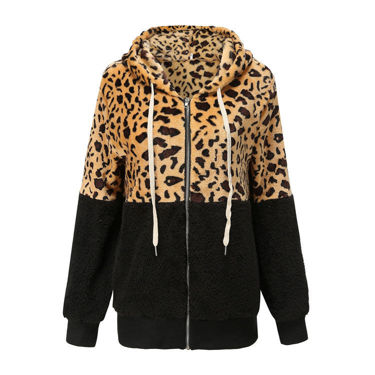 Damen Modischer Fleece-Hoodie mit tierischem Muster und Kontrastdetails EB