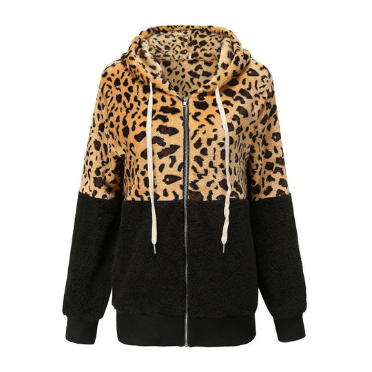 Damen Modischer Fleece-Hoodie mit tierischem Muster und Kontrastdetails EB