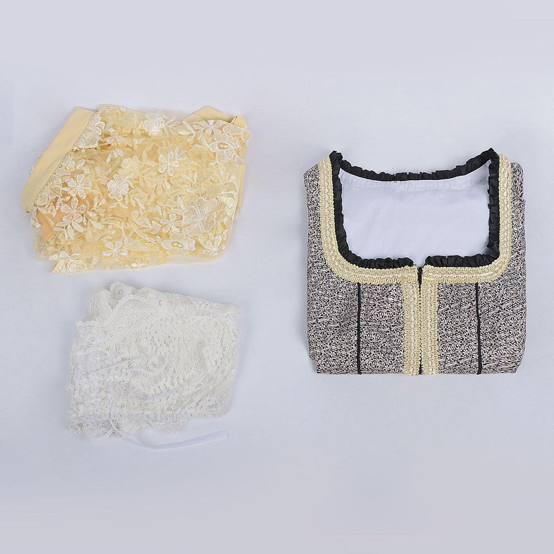 Damen nan Bouclé Top mit quadratischem Ausschnitt Goldborte und Rüschenkante EB