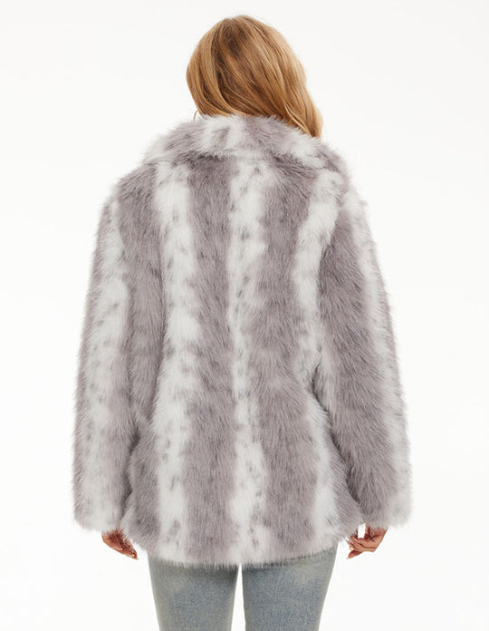 Damen Glamouröse Kunstfelljacke mit eleganten Streifen EB