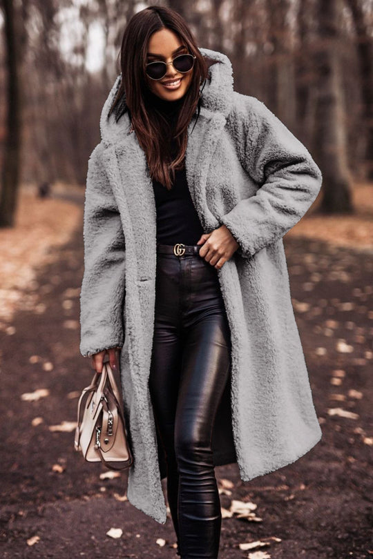 Damen kuschelige Teddyjacke im Oversized-Stil mit Kapuze EB
