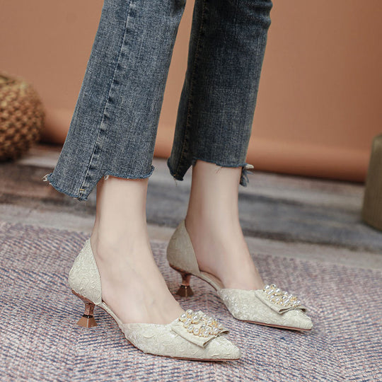 Damen elegante Slingback-Pumps mit funkelnder Perlenapplikation EB