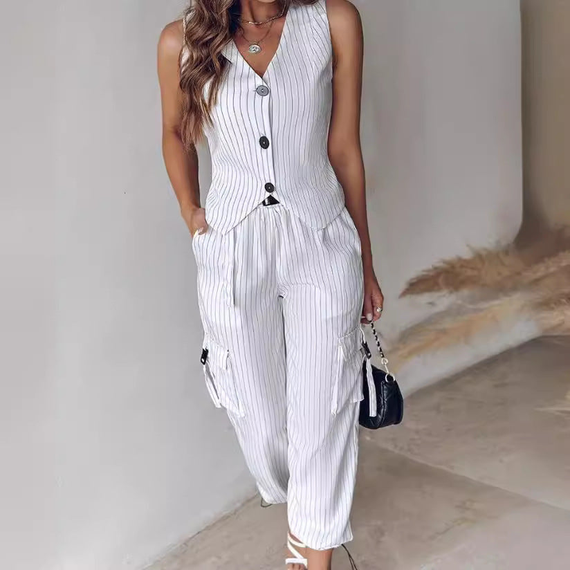 Damen Elegantes Zweiteiler-Set mit Weste und sportlichen Hosen EB
