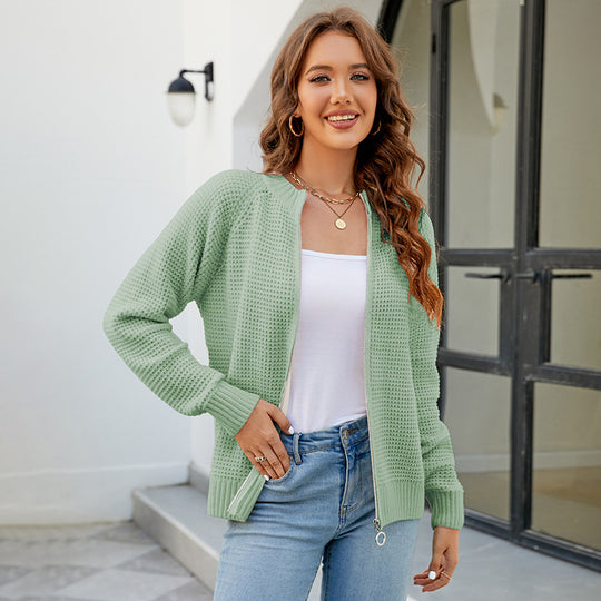 Damen Strickjacke mit modernem Waffelmuster und praktischen Reißverschlusstaschen EB
