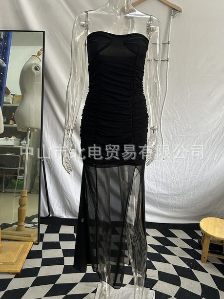 Damen Elegantes schulterfreies Maxikleid mit Rüschendetails EB