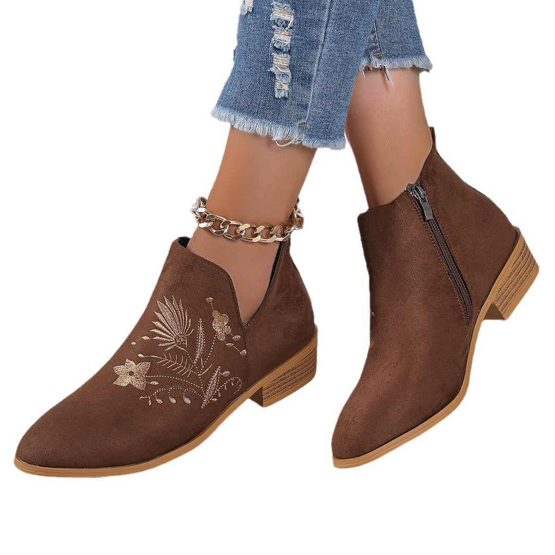 Damen Stiefeletten mit floralem Stickdesign und seitlichem Reißverschluss EB
